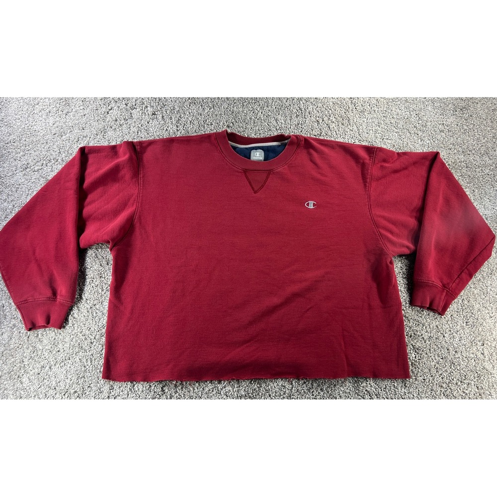 Vintage Champion Cropped Sweatshirt Mens XL Red Raw Hem Crewneck Pullover